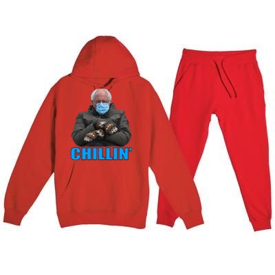 Chillin' Bernie Sanders Mittens Meme Sitting Premium Hooded Sweatsuit Set