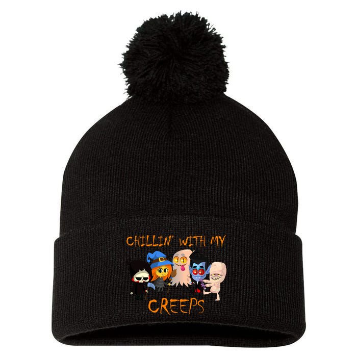 Chillin With My Creeps Pom Pom 12in Knit Beanie