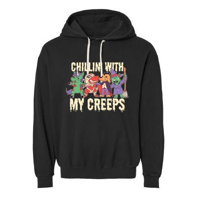Chillin With My Creeps Halloween Animals Garment-Dyed Fleece Hoodie