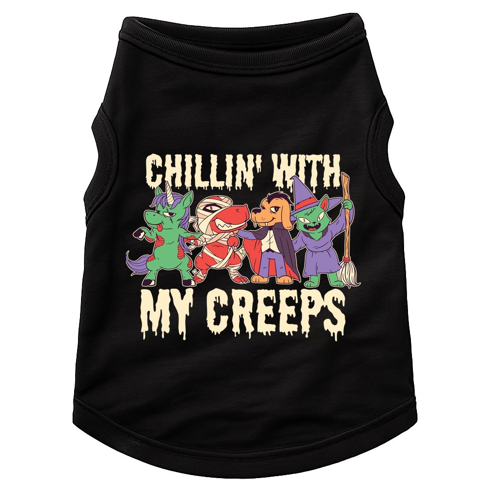 Chillin With My Creeps Halloween Animals Doggie Tank