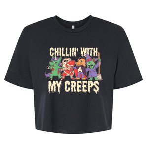 Chillin With My Creeps Halloween Animals Bella+Canvas Jersey Crop Tee