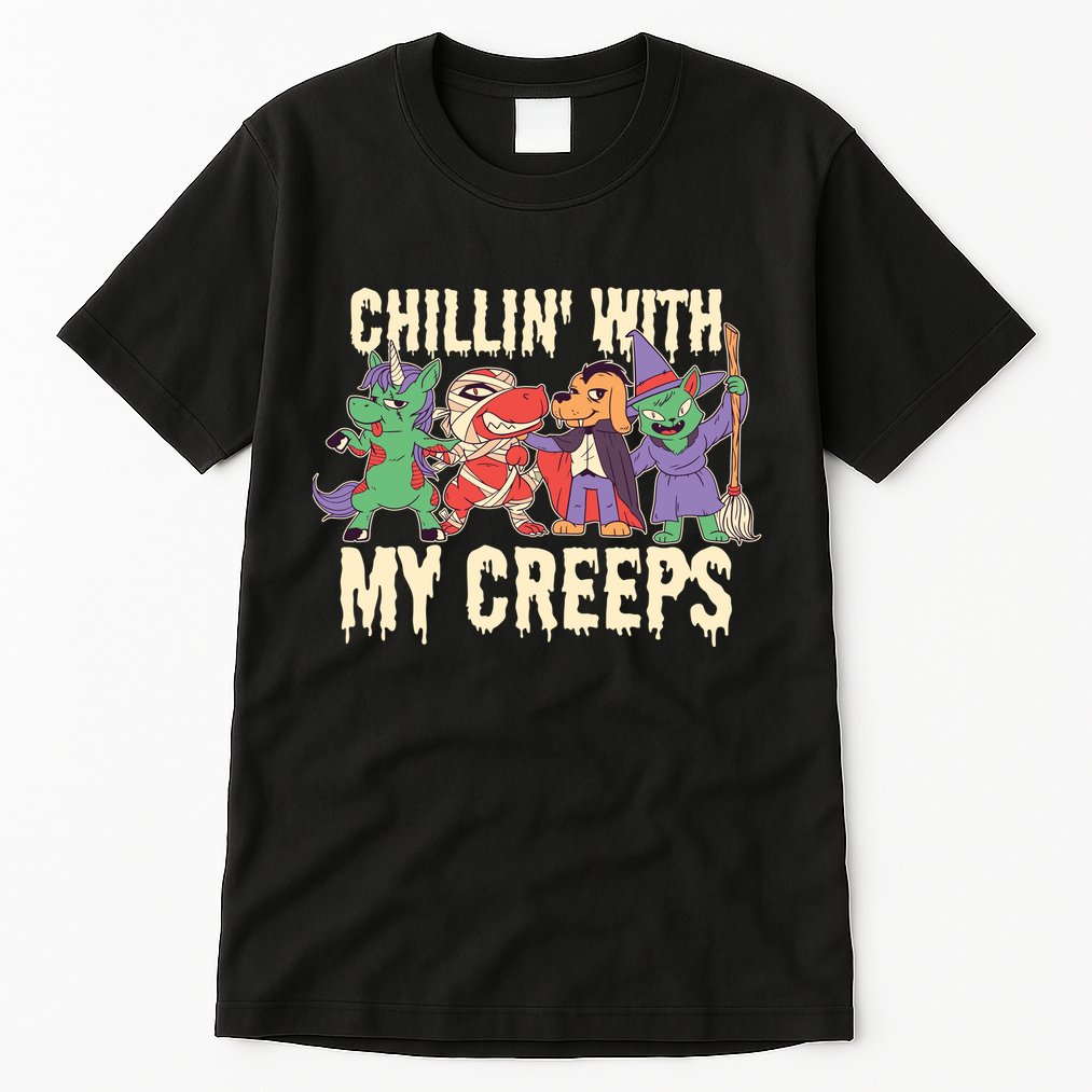 Chillin With My Creeps Halloween Animals Tall T-Shirt