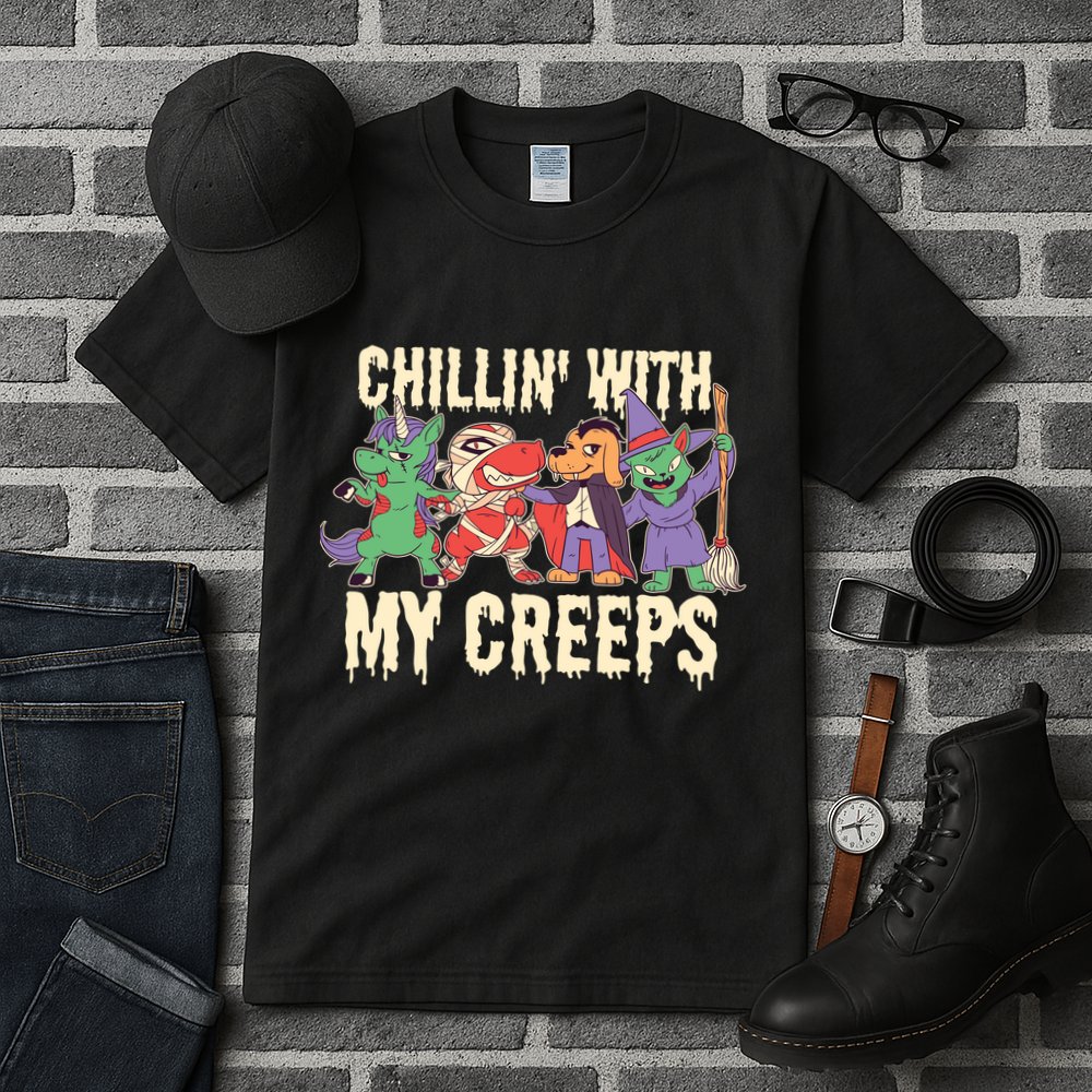 Chillin With My Creeps Halloween Animals Tall T-Shirt