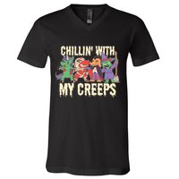 Chillin With My Creeps Halloween Animals V-Neck T-Shirt
