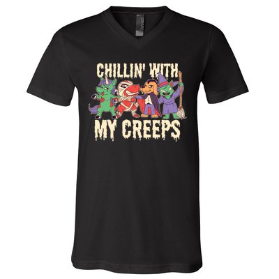 Chillin With My Creeps Halloween Animals V-Neck T-Shirt