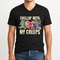 Chillin With My Creeps Halloween Animals V-Neck T-Shirt