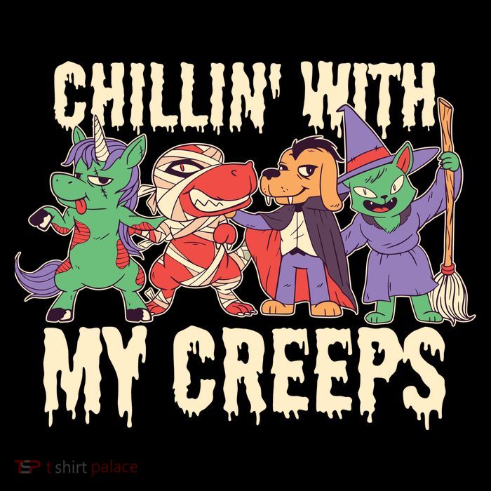 Chillin With My Creeps Halloween Animals Button