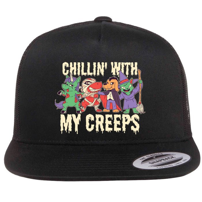 Chillin With My Creeps Halloween Animals Flatbill Hat
