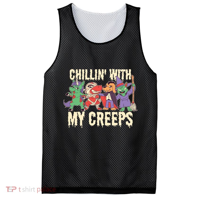 Chillin With My Creeps Halloween Animals Mesh Reversible Basketball Jersey Tank