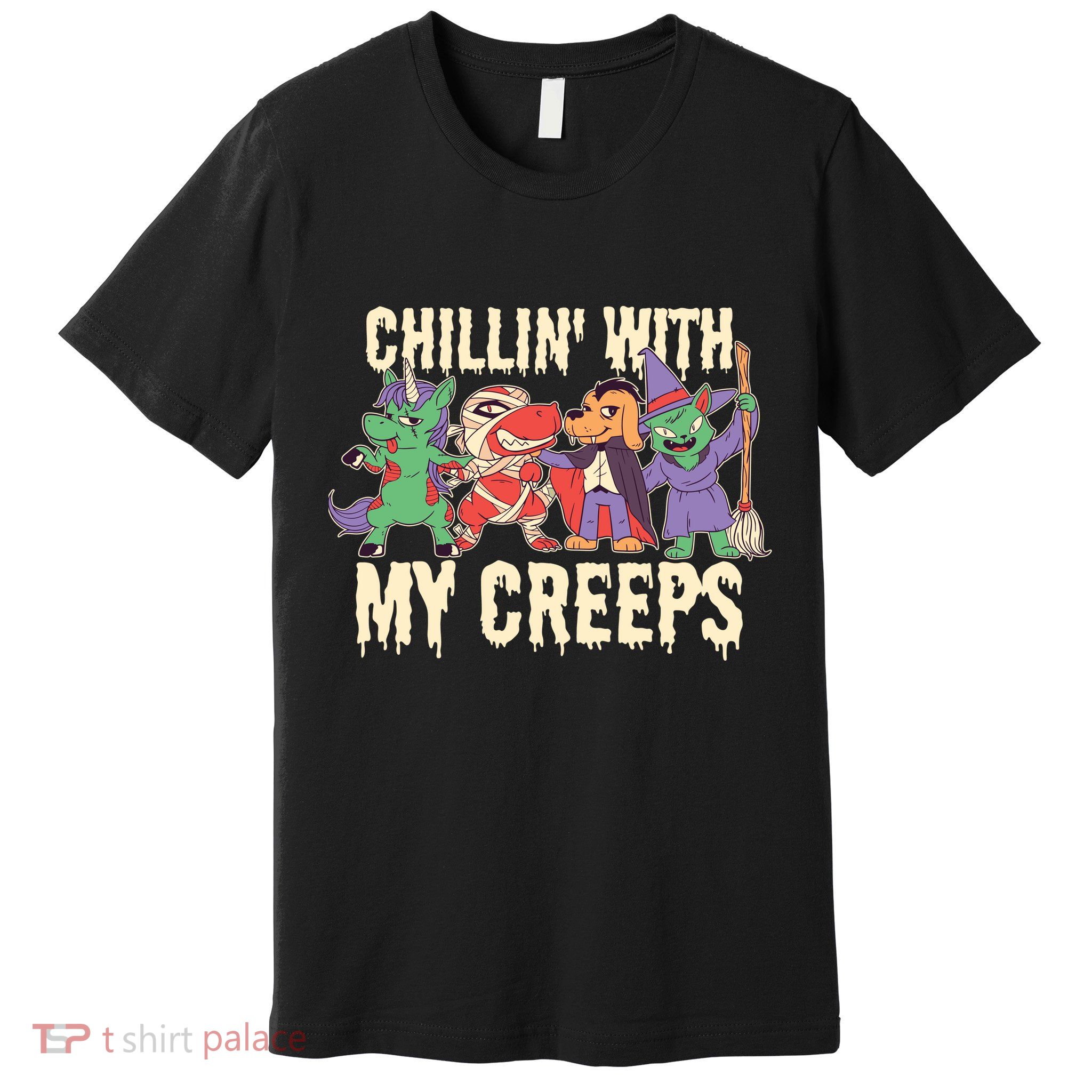 Chillin With My Creeps Halloween Animals Premium T-Shirt