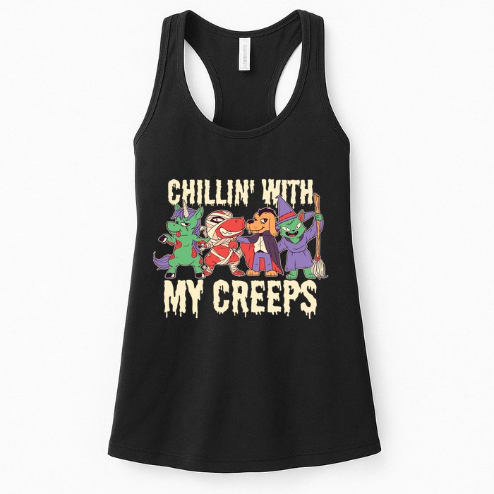 Chillin With My Creeps Halloween Animals Womens Tank Top
