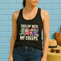 Chillin With My Creeps Halloween Animals Womens Tank Top