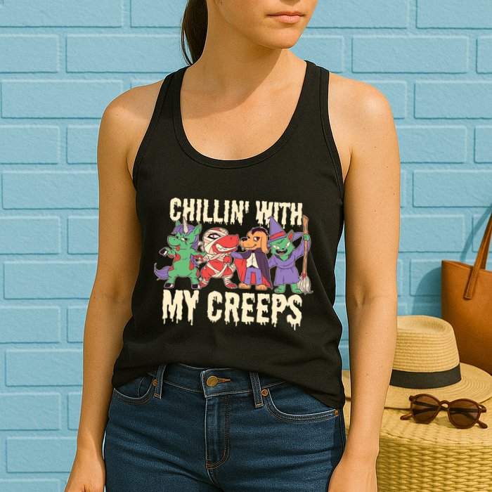 Chillin With My Creeps Halloween Animals Womens Tank Top