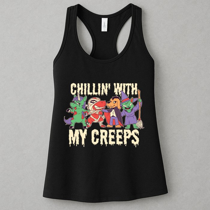 Chillin With My Creeps Halloween Animals Womens Tank Top