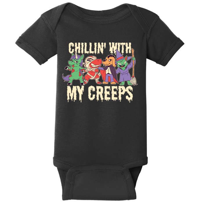 Chillin With My Creeps Halloween Animals Baby Bodysuit