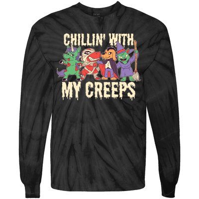 Chillin With My Creeps Halloween Animals Tie-Dye Long Sleeve Shirt