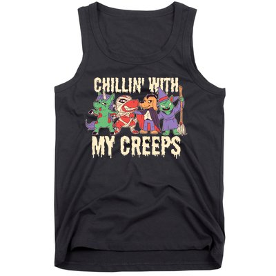 Chillin With My Creeps Halloween Animals Tank Top