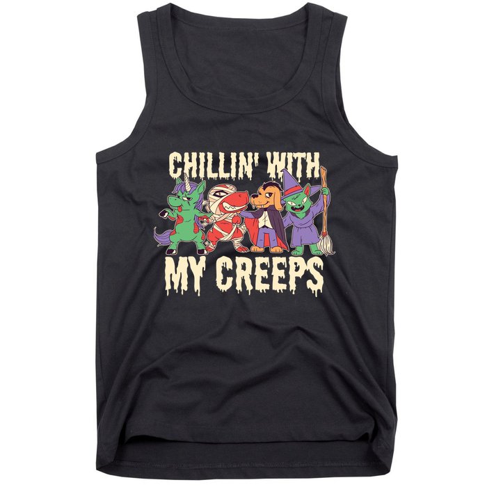 Chillin With My Creeps Halloween Animals Tank Top