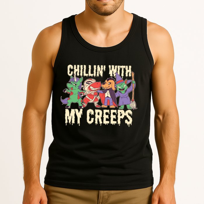 Chillin With My Creeps Halloween Animals Tank Top