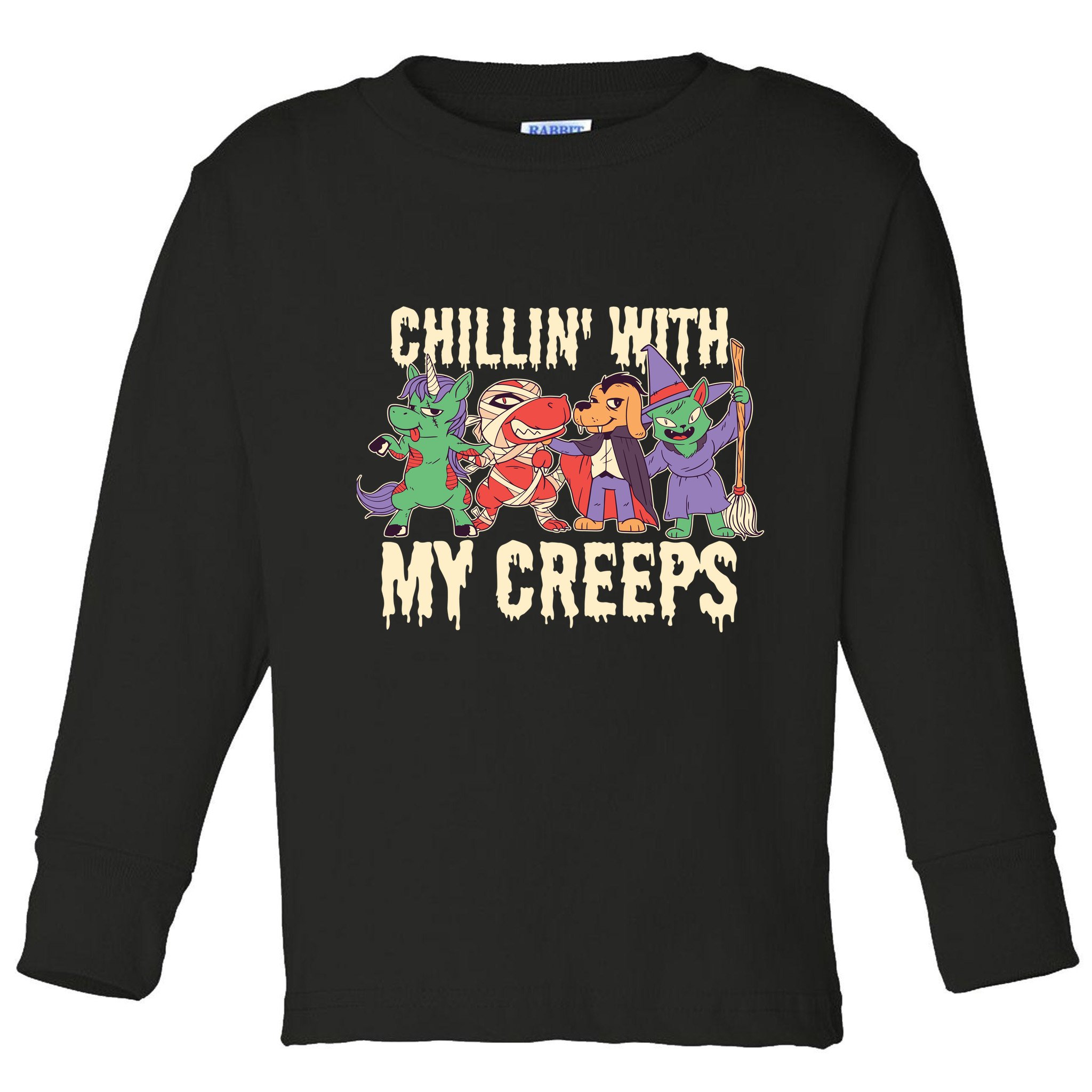 Chillin With My Creeps Halloween Animals Toddler Long Sleeve Shirt