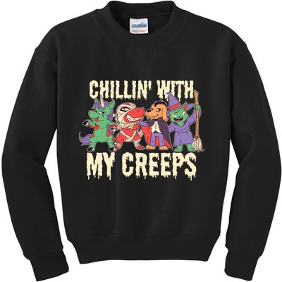 Chillin With My Creeps Halloween Animals Kids Sweatshirt
