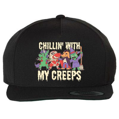Chillin With My Creeps Halloween Animals Wool Snapback Cap
