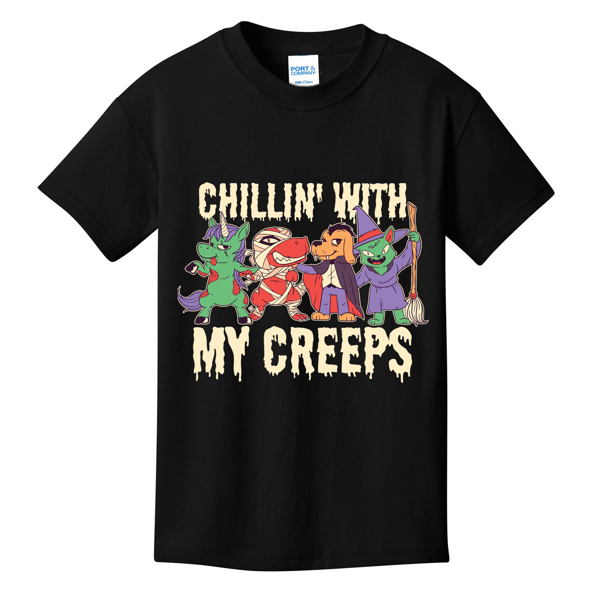 Chillin With My Creeps Halloween Animals Kids T-Shirt