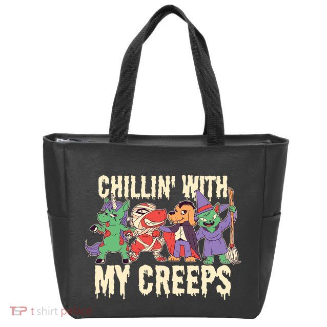 Chillin With My Creeps Halloween Animals Zip Tote Bag
