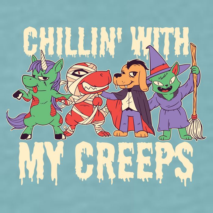 Chillin With My Creeps Halloween Animals Sueded Cloud Jersey T-Shirt