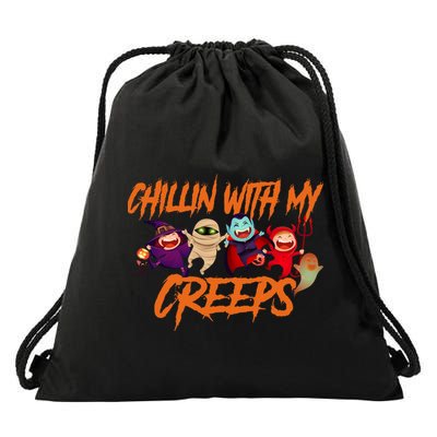 Chillin With My Creeps Spooky Monsters Drawstring Bag