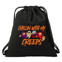 Chillin With My Creeps Spooky Monsters Drawstring Bag
