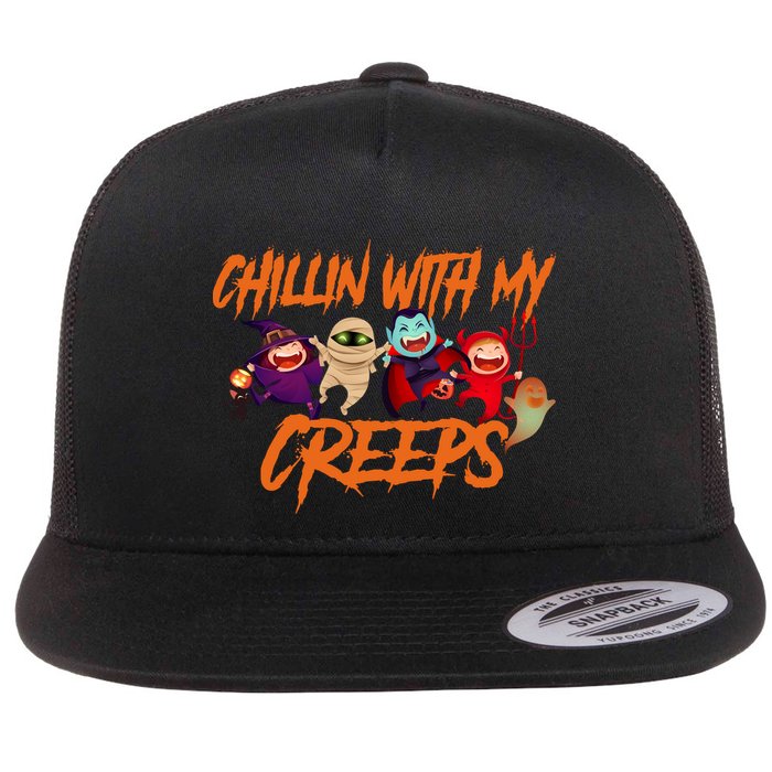 Chillin With My Creeps Spooky Monsters Flatbill Hat