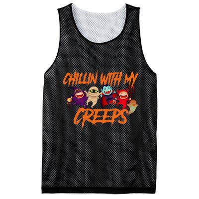 Chillin With My Creeps Spooky Monsters Mesh Reversible Basketball Jersey Tank