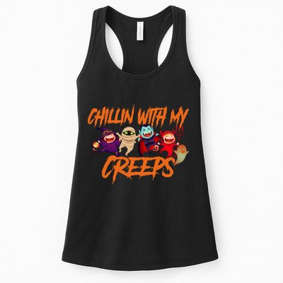 Chillin With My Creeps Spooky Monsters Womens Tank Top