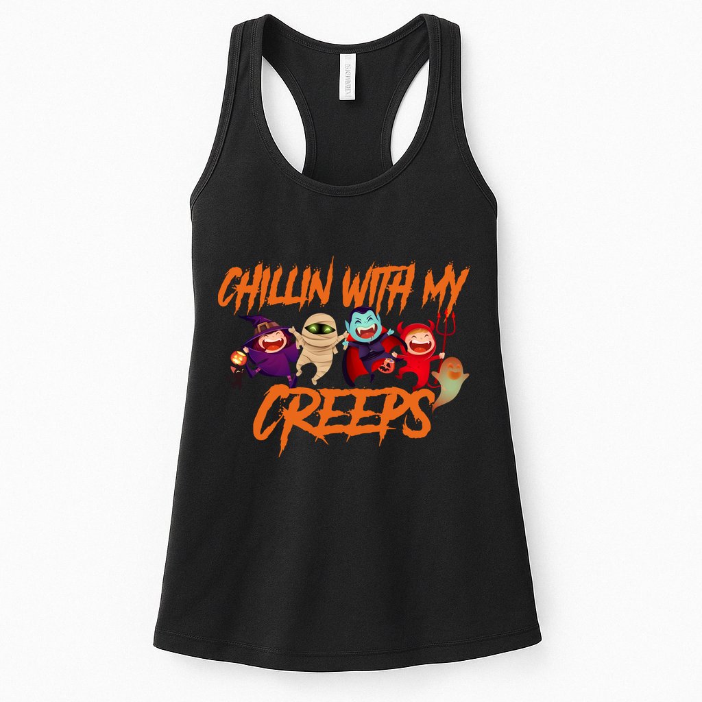 Chillin With My Creeps Spooky Monsters Womens Tank Top