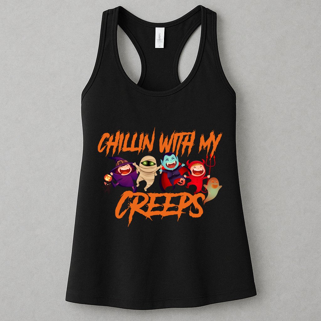 Chillin With My Creeps Spooky Monsters Womens Tank Top
