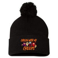 Chillin With My Creeps Spooky Monsters Pom Pom 12in Knit Beanie