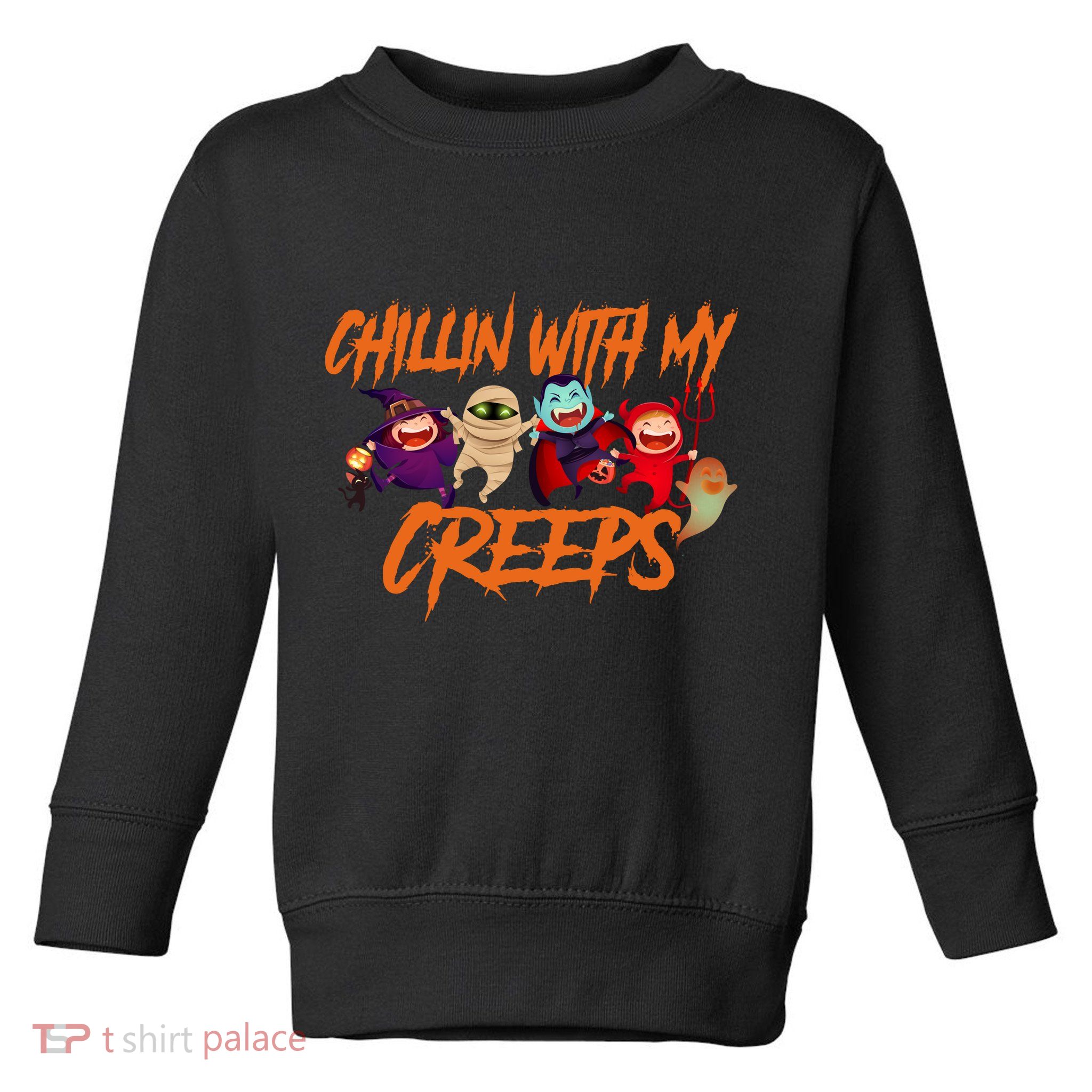 Chillin With My Creeps Spooky Monsters Toddler Sweatshirt