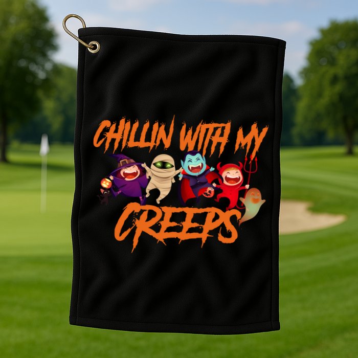 Chillin With My Creeps Spooky Monsters Golf Towel