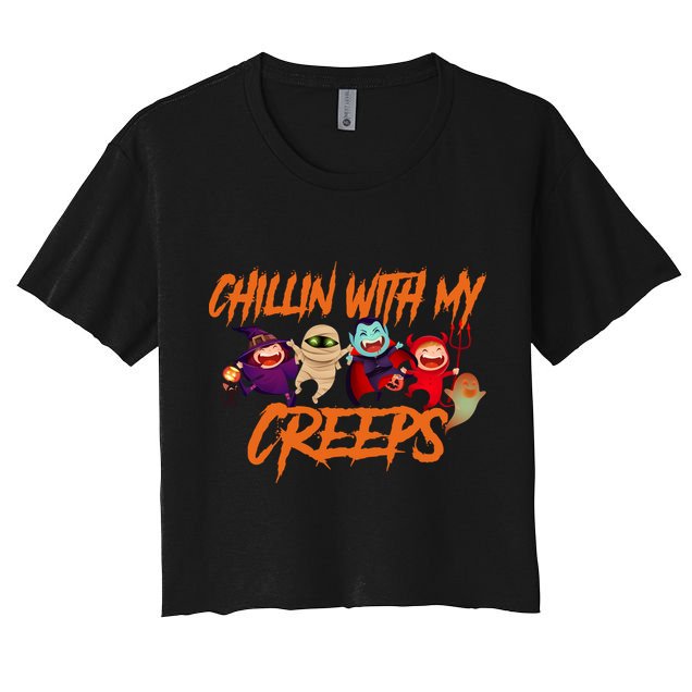 Chillin With My Creeps Spooky Monsters Crop Top