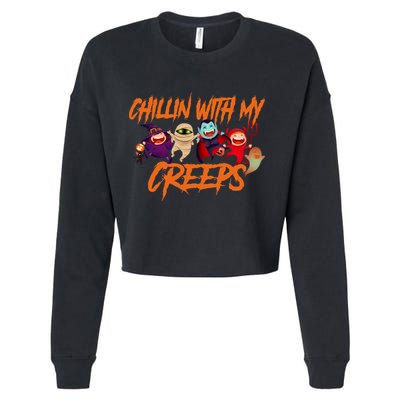 Chillin With My Creeps Spooky Monsters Cropped Pullover Crew