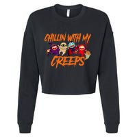 Chillin With My Creeps Spooky Monsters Cropped Pullover Crew