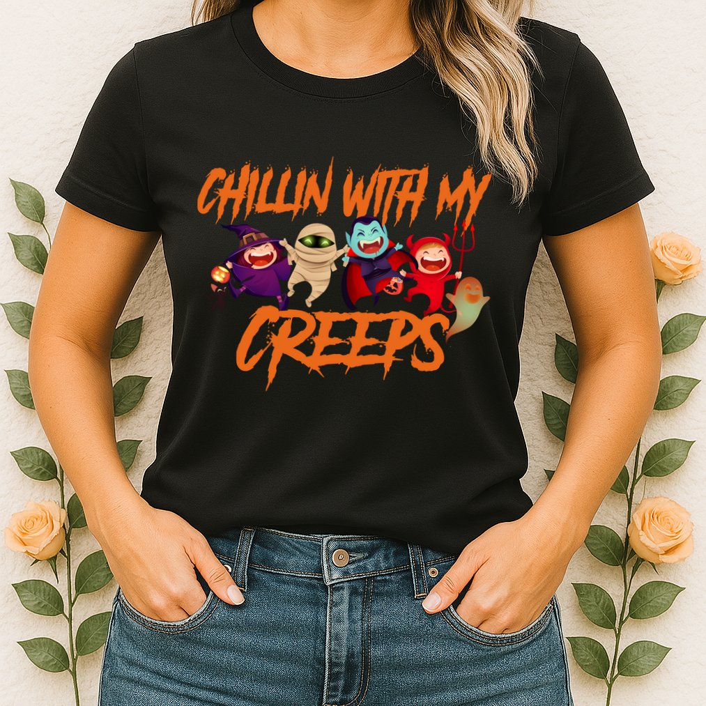 Chillin With My Creeps Spooky Monsters Womens T-Shirt