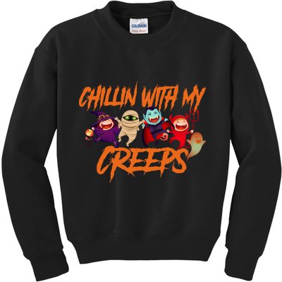 Chillin With My Creeps Spooky Monsters Kids Sweatshirt