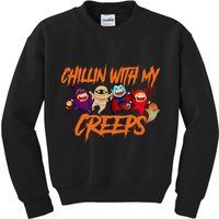 Chillin With My Creeps Spooky Monsters Kids Sweatshirt
