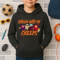 Chillin With My Creeps Spooky Monsters Kids Hoodie