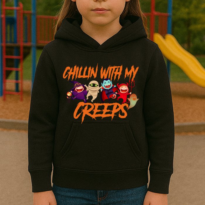 Chillin With My Creeps Spooky Monsters Kids Hoodie