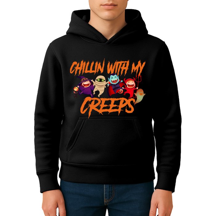 Chillin With My Creeps Spooky Monsters Kids Hoodie