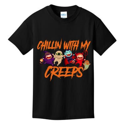 Chillin With My Creeps Spooky Monsters Kids T-Shirt