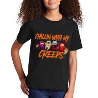 Chillin With My Creeps Spooky Monsters Kids T-Shirt